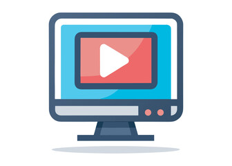 video media player icon on computer concept, vector flat design illustration logo creative icon on white background.