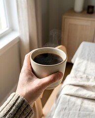 Hand Holding Warm Coffee in Cozy Morning Light