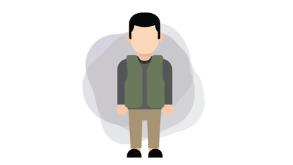 Flat Design Vector Illustration of a Faceless Male Character Wearing a Green Vest and Khaki Pants