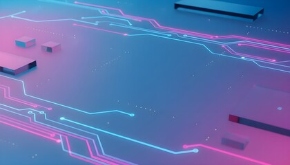 Futuristic Digital Circuit Board with Neon Glowing Lines