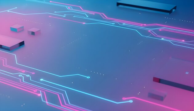 Futuristic Digital Circuit Board with Neon Glowing Lines
