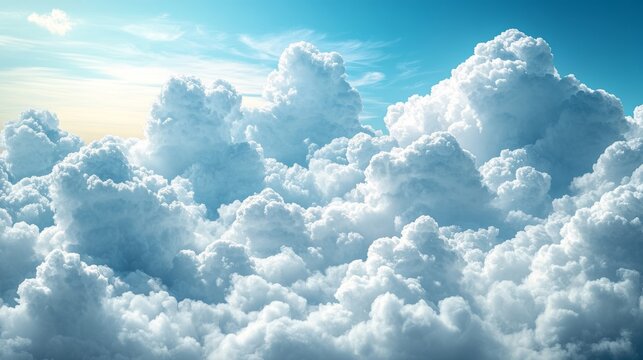 Fluffy clouds glow in soft sunlight, creating a serene sky that invites daydreams and creativity