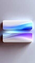Two abstract rectangular shapes with fluid wave designs in blue and purple, set against a gradient background.
