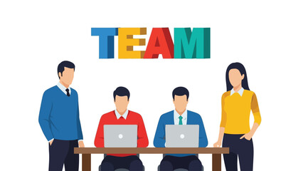 Corporate Teamwork and Collaboration Concept Vector Illustration with 3D Text