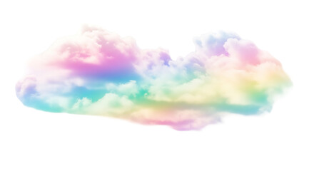 Pastel cloud formation with rainbow hues against a stark on transparent background