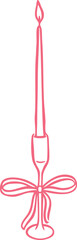Hand-drawn sketch of a burning pink candle in a candlestick decorated with a bow.