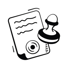 Doodle illustration of stamped document, approval, certification and authority