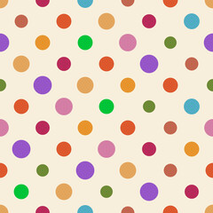 Dots pattern seamless random. Repeating colorful polka dot background. Editable vector illustration.