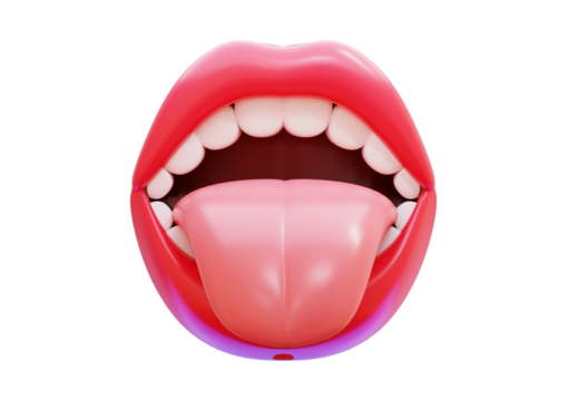 Open mouth with tongue sticking out, 3d illustration isolated on transparent background