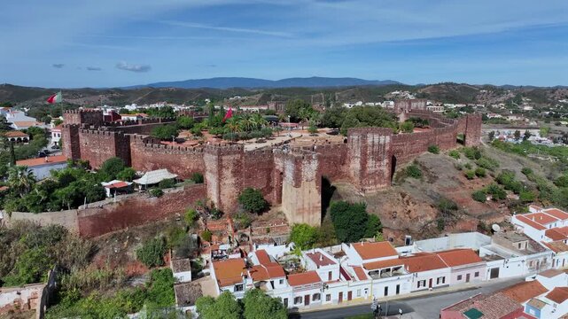 Aerial video from the medieval castle in Silves in the Algarve Portugal