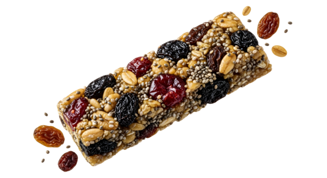 Healthy homemade granola bar with nuts, dried fruits, and seeds, perfect nutritious snack for energy boost