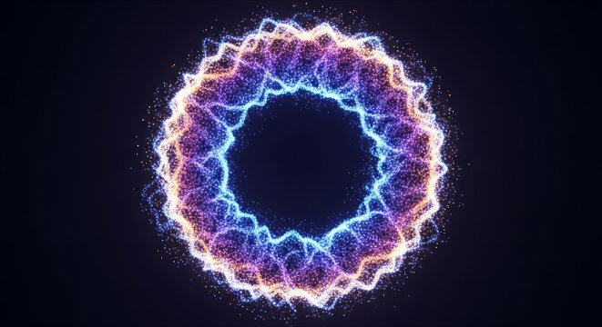 Glowing particle ring with blue purple and orange light waves abstract background - Powered by Adobe