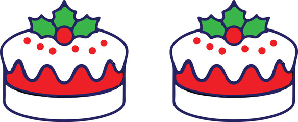 2 christmas cake icon set vector design