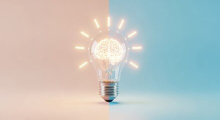 Conceptual lightbulb with brain inside concept of ideas and innovation