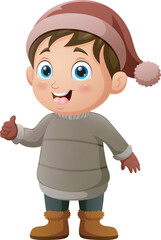 Cartoon little boy in winter clothes