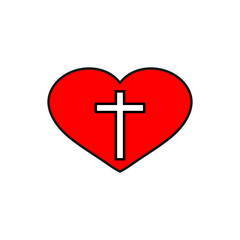 Church heart icon with religious cross. Vector illustration.