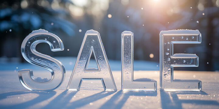 Winter sale message with ice letters and falling snow - Powered by Adobe