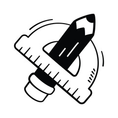 Pencil and ruler symbolizing writing, drawing, and basic school tools doodle vector