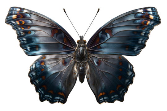 Stunning iridescent blue morpho butterfly with intricate wing patterns