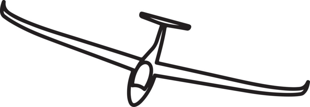 Isolated glider aircraft line art, minimalist aviation silhouette, vector graphic