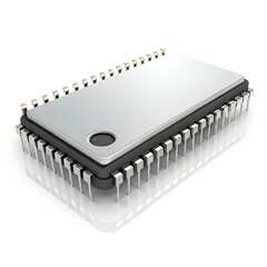 Curved-Edge Nanochip Module with Silver Pins on Clean White Isolated Background