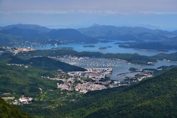 Hong Kong landscape. View of Hebe Haven harbor on the south coast of Sai Kung Peninsula in Hong Kong.