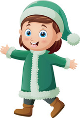 Cartoon little girl in winter clothes