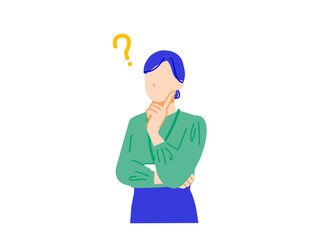 企業で働くビジネスウーマンが疑問に思う表情イラスト。フラットデザイン