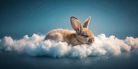 A Peaceful Bunny Napping Softly on a Fluffy White Cloud, a Serene Dreamlike Scene of Tranquility and Gentle Rest