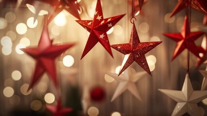 Decorative red and white star ornaments with bokeh background - Powered by Adobe