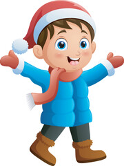 Cartoon boy wearing winter clothes