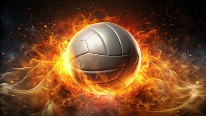 Fototapeta premium Fiery Volleyball A Dynamic Image of a Sport Ball Engulfed in Blazing Flames, Representing Intense Competition and Unwavering Passion
