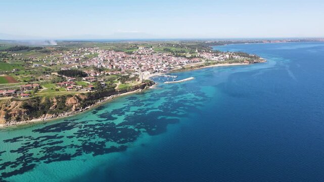 Amazing view of Kassandra coastline near town of Nea Fokea, Chalkidiki, Central Macedonia, Greece