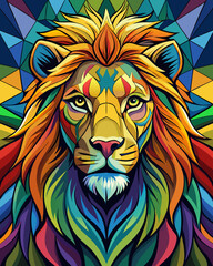 Lion real,Stained Glass Style , rainbow color