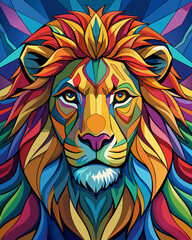 Lion real,Stained Glass Style , rainbow color