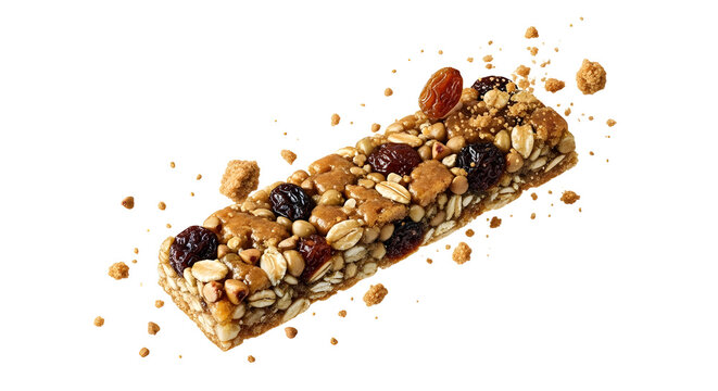 Nut and seed granola bar with dried fruit and oats, healthy snack or breakfast option