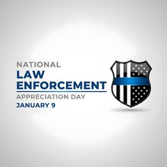 National Law Enforcement Appreciation Day Poster  Thin Blue Line Shield Design