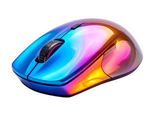 Sleek, ergonomic computer mouse with iridescent, colorful finish