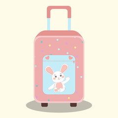 Children's suitcase with handle, on wheels, zipper pocket, cute bunny, wheels, handle, kids, luggage