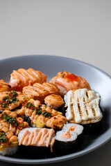 Close-up variety of sushi on a plate