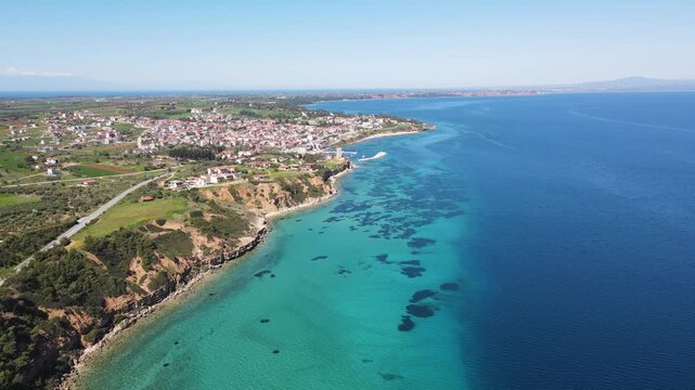 Amazing view of Kassandra coastline near town of Nea Fokea, Chalkidiki, Central Macedonia, Greece
