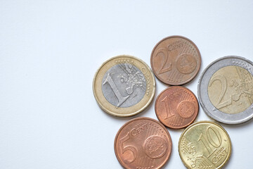 Various euro coins isolated on white background