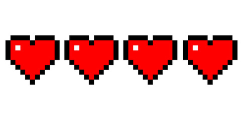 8 Bit Pixel Art Hearts Gaming Valentine s Day Love Retro Style Health Bar Icon Life Meter Valentine s Card Red Positive