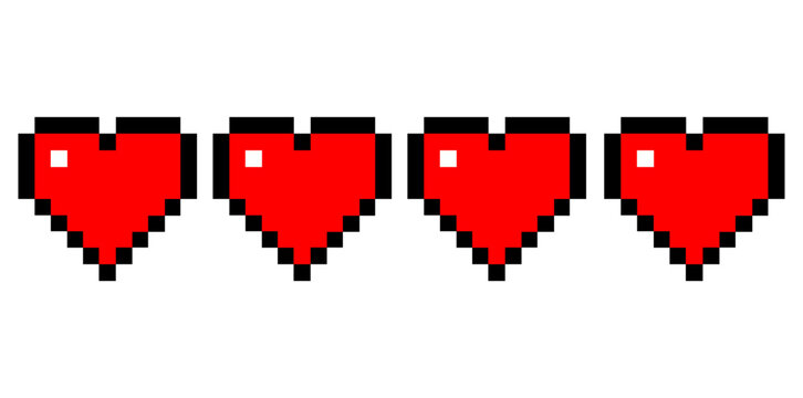 8 Bit Pixel Art Hearts Gaming Valentine s Day Love Retro Style Health Bar Icon Life Meter Valentine s Card Red Positive