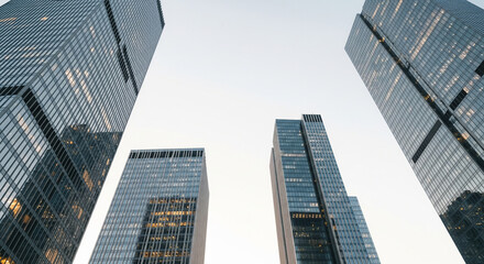 Low Angle View of Modern Skyscrapers with Wide Creative Copyspace
