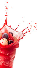 Refreshing mixed berry smoothie with splash and fresh fruits including blueberries, lychee, and cherries perfect for healthy drinks and summer refreshment