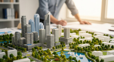 Architectural City Model with Modern Buildings and Creative Copyspace