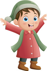 Cute little boy cartoon wearing winter clothes