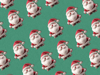  Santa Claus seamless pattern in a playful and festive style, featuring repeating illustrations of Santa on a soft decorative background, ideal for Christmas wrapping paper, holiday branding, text