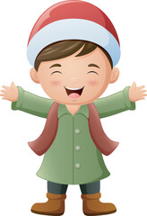Happy little boy cartoon wearing winter clothes